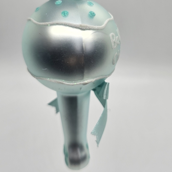 NEW Blown Glass Green Turquoise BABY RATTLE Baby's First Christmas 5" Ornament - Picture 4 of 4